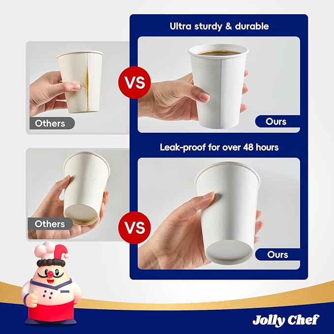 JOLLY CHEF 1000 Pack Disposable Paper Coffee Cups 16 oz Hot Beverage Paper Cups Water, Ideal for Party, Office, Home, Travel and More (White)