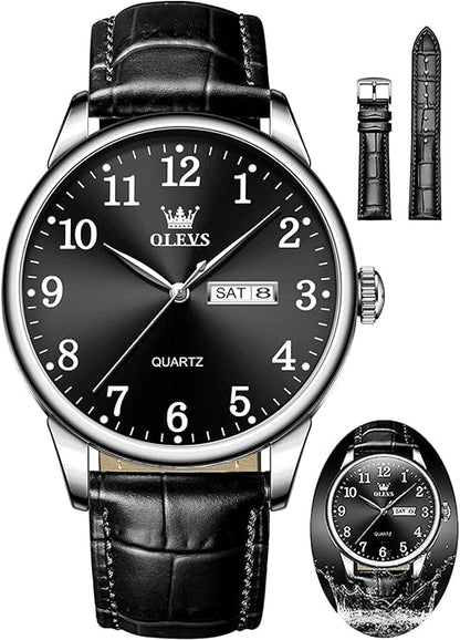 OLEVS Watch Men Mens Watches Watches for Men Leather Band Classic Brown Leather Watch Men, Analog Watch Men, Black Mens Leather Watch, Dress Waterproof Large Face Mens Watch,Relojes para Hombres Watch