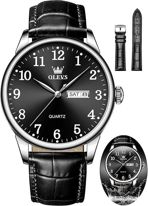 OLEVS Watch Men Mens Watches Watches for Men Leather Band Classic Brown Leather Watch Men, Analog Watch Men, Black Mens Leather Watch, Dress Waterproof Large Face Mens Watch,Relojes para Hombres Watch