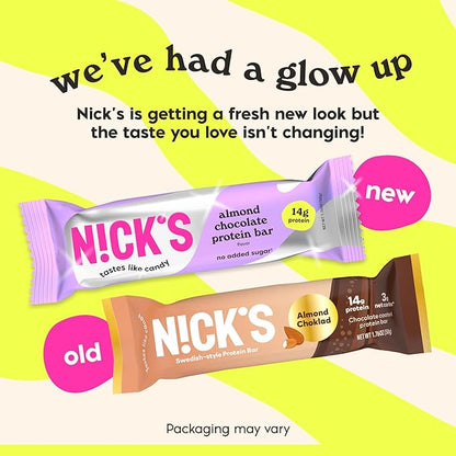 Nick's Protein Bars Chocolate | High Protein | Lowcalories | Low Carb Keto Friendly Snacks No Added Sugar (Multipack 12 bars x 50g) (12 Count (Pack of 1), Almond Chocolate)