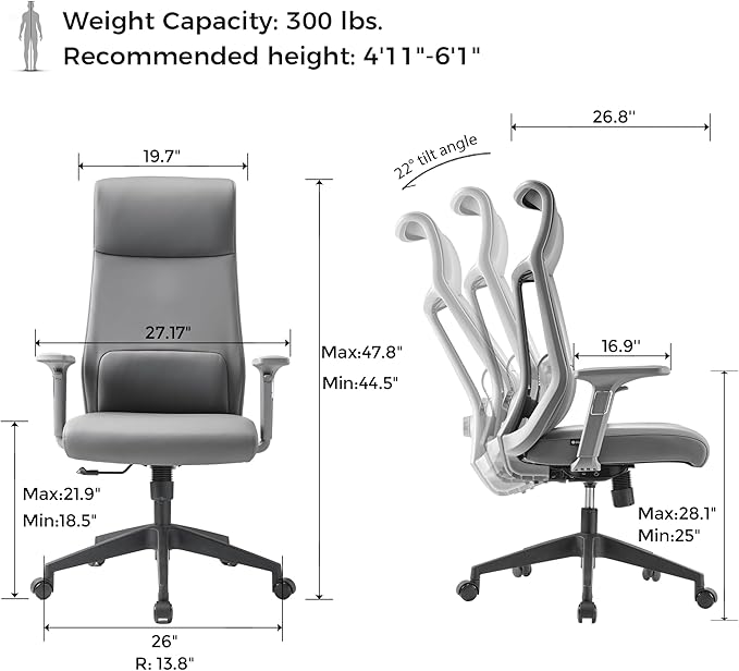 EUREKA ERGONOMIC Valen Leather Desk Chair, High Back Office Chair, Microfiber PU Leather Office Chair with Wheels, Executive Office Chair Comfy for Samll Spaces(Pack of 10, Gray)