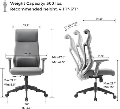 EUREKA ERGONOMIC Valen Leather Desk Chair, High Back Office Chair, Microfiber PU Leather Office Chair with Wheels, Executive Office Chair Comfy for Samll Spaces(Pack of 10, Gray)