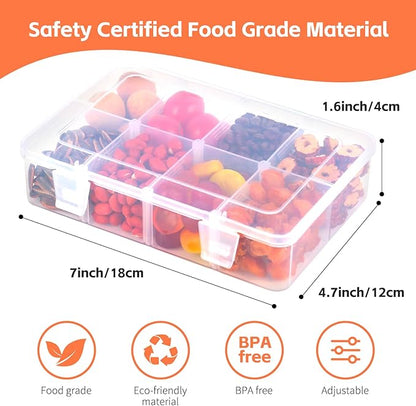 AQSXO 4 Pcs Snack Box Container for Kids, 8 Compartments Snack Containers Reusable Meal Prep Lunch Containers.