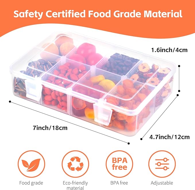 AQSXO 16 Pcs Snack Box Container, 8 Compartments Snack Containers Reusable Meal Prep Lunch Containers.