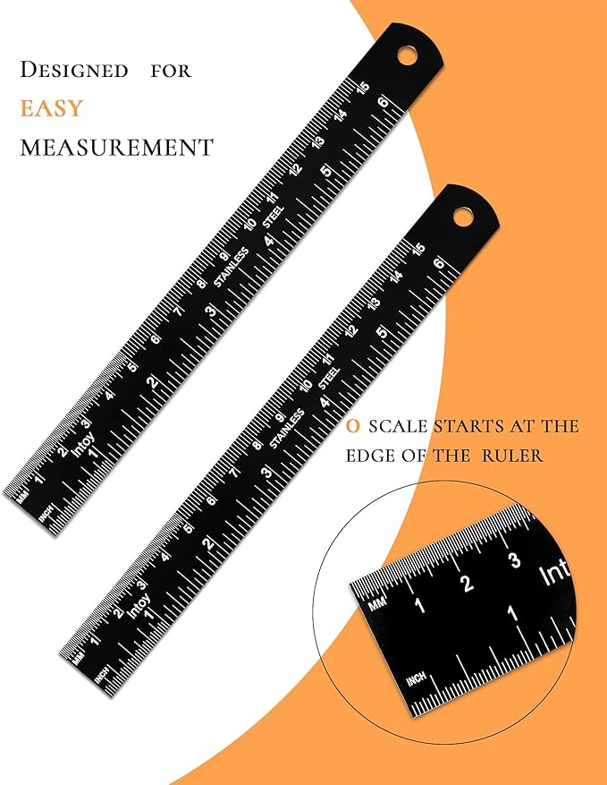 Metal Ruler 6 Inch, 2 Pack - Double Scale mm/inch Laser Etched - Small Stainless Steel Ruler with Zero-Start Edge, Easy to Read Straightedge for Journaling, Machinist, School, Office