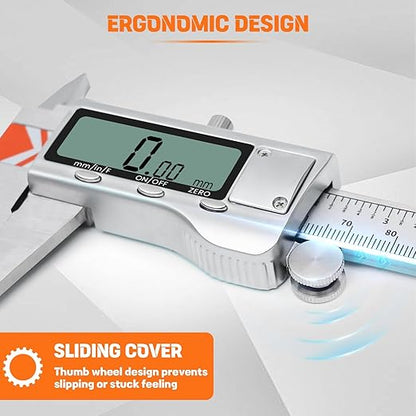 HARDELL Digital Caliper, 6 Inch Caliper Measuring Tool, High Quality Stainless Steel Caliper, Waterproof, Spare Battery, Easy Switch from Inch Metric Fraction, Large LCD Screen 150mm for Household/DIY