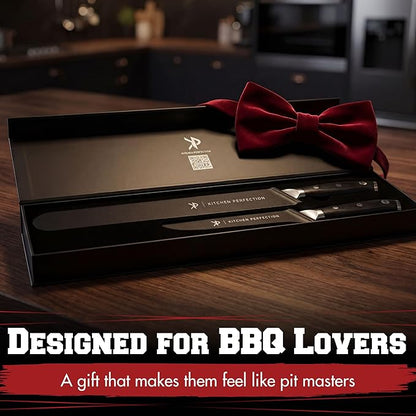 Kitchen perfection BBQ Carving Set for Meat -12” Brisket Slicing Knife +6” Boning Knife with Sheaths - Razor Sharp, Premium German Steel, Full Tang Ergonomic Handles- Perfect Grilling Gifts for Men