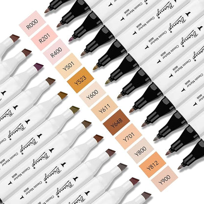 Bianyo 12 Skin Tone Alcohol Markers, Dual Tip Fine & Chisel Markers for Coloring, Portrait Drawing, Sketching, Shading & Illustration Art