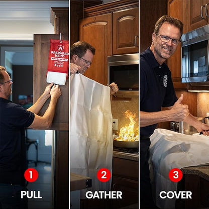 Prepared Hero Emergency Fire Blanket - 4 Pack - Fire Suppression for Kitchen, 40” x 40” Fiberglass Fire Blanket for Home