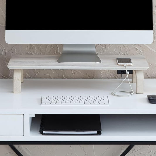 Anji Mountain Wooden Monitor Stand - Elegant Monitor Riser,Perfect Monitor Stand for Desk Organization, Durable Wood Construction monitor stands,Enhances Ergonomics and Workspace Efficiency,White Wash