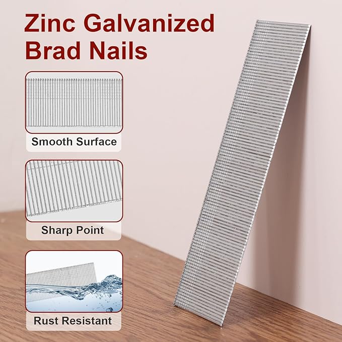 18 Gauge Brad Nails, 1000 Counts 1-1/2-inch 18 GA Brad Nails, Galvanized Nails for Nail Gun, Finishing Nail Gun Nails for Pneumatic, Electric Brad Nailer Gun