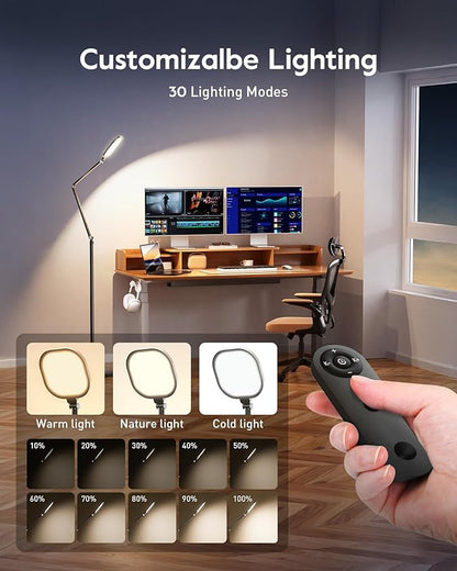 LED Floor Lamp for Office, 30 Lighting Modes Dimmable Standing Lamp with Memory & Timer Function, Soft Eye-Caring Office Lamp, Adjustable Swing Arm Reading Floor Lamp