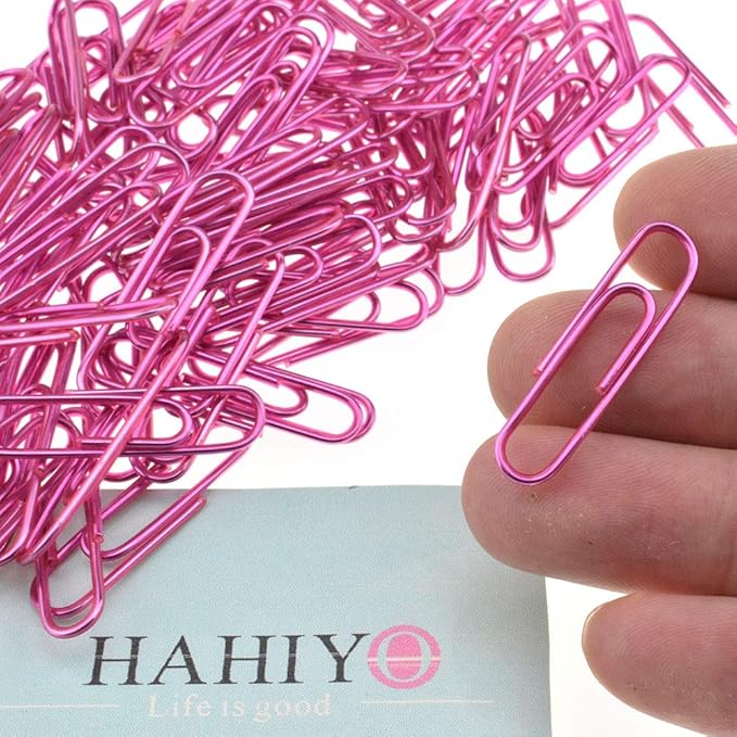 HAHIYO Paper Clips 1.3" (33mm) Length Pink Paperclips Vinyl Coated Prevent Scratching Tearing The Pages Sturdy for Bookmark Organize Home Office School 120 Pack