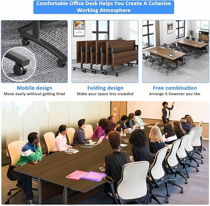 Conference Room Tables,47.2" Modern Office Folding Training Conference Tables,Flip Top Mobile Seminar Table with Lockable Wheels,Mobile Foldable Meeting Table for Classroom Office (Walnut, 4 Pack)