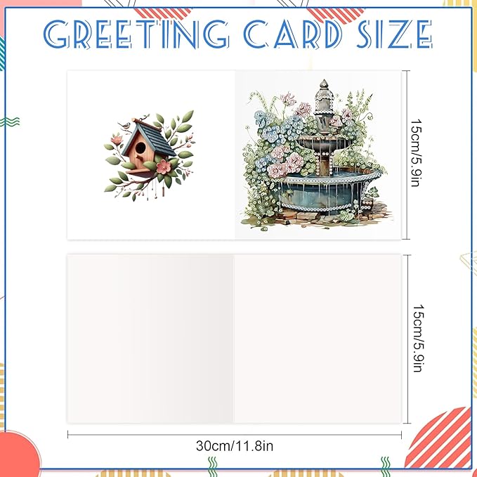 jinglinhh 12pcs Diamond Art Painting Garden Flowers Greeting Cards with Envelopes, DIY Card Making Kits for Adults, Diamond Art Postcards Christmas Cards Craft Gifts