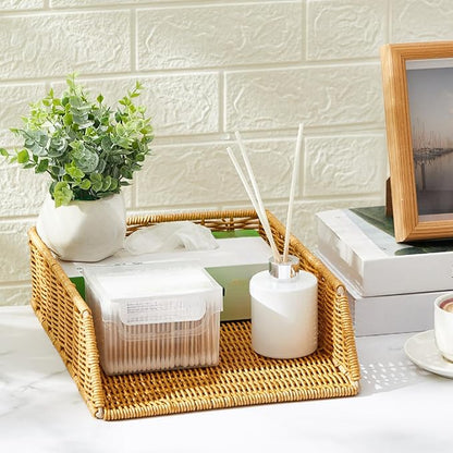 Yeaqee 2 Pcs Paper Tray Organizer for Desk Woven Letter File Organizer A4 File Tray Desk Paper Basket Letter Size Imitation Rattan Holder Organization Rack for Office Storage(Brown,Sleek Style)
