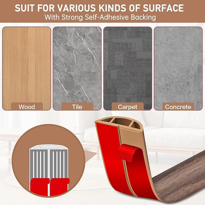 Floor Cord Cover Self Adhesive Cord Hider Floor Extension Cord Covers for Floor Power Cord Protector Cable Management Prevent Cable Trips Cable Cavity 0.51" W x 0.31" H (Smoked Brown Wood, 10Ft)