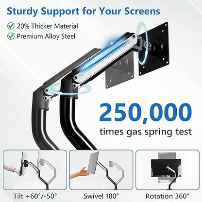 Lyngins Dual Monitor Stand, 17-32 inch Monitor Mounts for 2 Computer Screens, VESA Mount with 75/100 mm, Each Arm Supports Up to 20.94 lbs, Double Monitors Arm Desk Mount - Black
