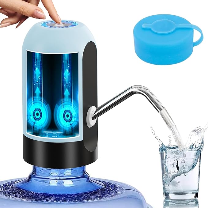 Myvision Water Dispenser for 5 Gallon Bottle, Portable USB Charging Electric Water Pump, Drinking Water Jug Pump for Home, Kitchen, Living Room, Office, Camping, Universal for 3-5 Gallon (Blue)