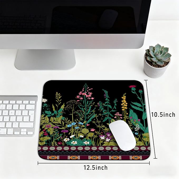 Flowers & Plants Patterns Desk Mat, Large Gaming Mouse Pad Non-Slip Rubber Base with Stitched Edges, Waterproof Protection for PC Laptop Home Office Desk Decor (12.5x10.5in)