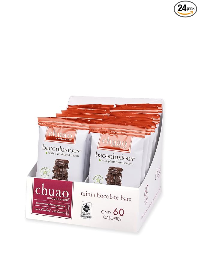 Chuao Chocolatier Baconluxious Chocolate with Plant-Based Bacon Gourmet Milk Bars | Vegetarian | For Gift Baskets, Birthday, Thank You, Care Package | 24 Pack, 0.39 oz Each
