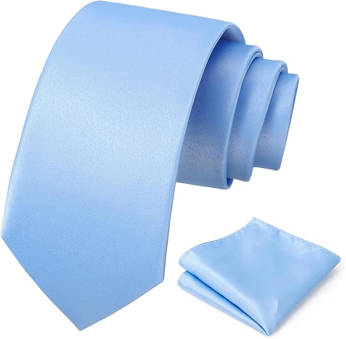 PenSee Men's Tie Set Solid Pure Color 3.15" (8CM) Classic Formal Plain Necktie and Pocket Square Set For Men
