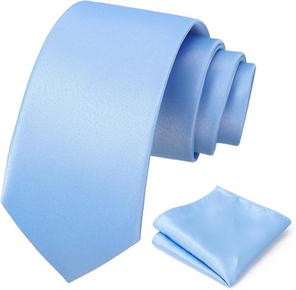 PenSee Men's Tie Set Solid Pure Color 3.15" (8CM) Classic Formal Plain Necktie and Pocket Square Set For Men