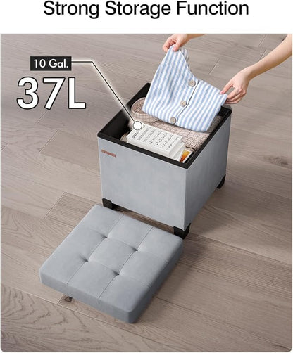 Cube Storage Ottoman, Velvet Foot Stool with Feet, Folding Bench, End of Bed Bench, Storage Chest, for Living Room, Bedroom and Office, 15 x 15 x 15.7 Inches, Dove Gray, ASND22G