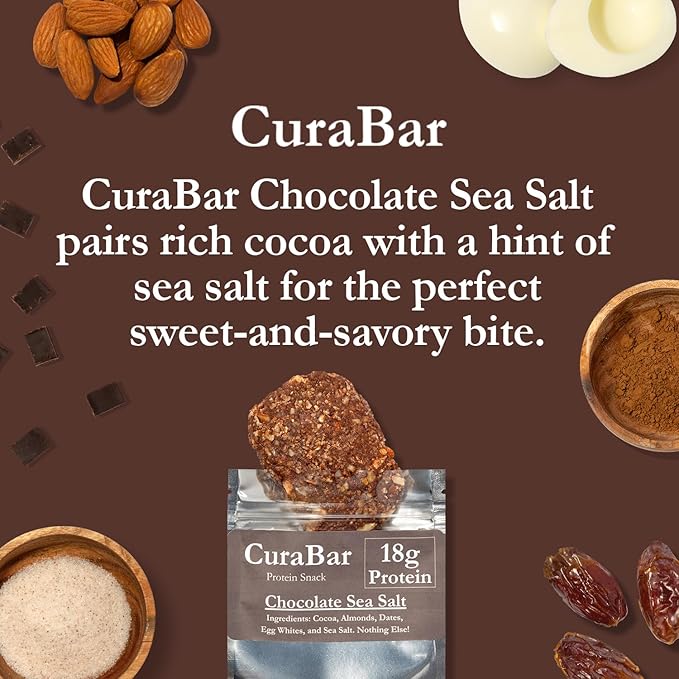 CuraBar Protein Bars – Chocolate Sea Salt, 17g Protein, Low Carb, Gluten Free, Dairy Free, Healthy Snack, Seed Oil Free, No Artificial Ingredients, 12 Count