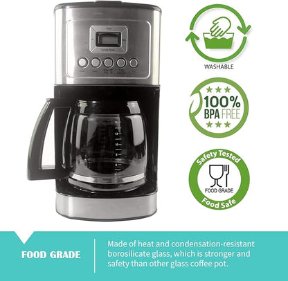 14-Cup Glass Replacement Coffee Carafe Compatible with Cuisinart Coffee Maker Models DCC-2200, DCC-2600, DCC-2800, DCC-3200, and DCC-3200P1, Coffee Pot Decanter Pitcher, Black Handle