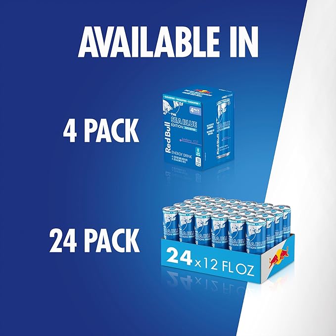 Red Bull Sea Blue Edition Sugar-Free Energy Drink, Juneberry, with 80mg Caffeine plus Taurine & B Vitamins, 12 Fl Oz, Pack of 24 Cans