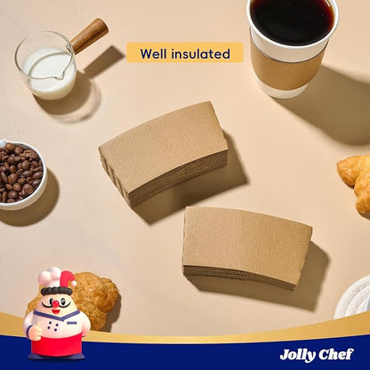 JOLLY CHEF 500 Pack Paper Coffee Cups Sleeves, Brown Sleeves for 10, 12, 16, 20 oz Disposable Paper Cups