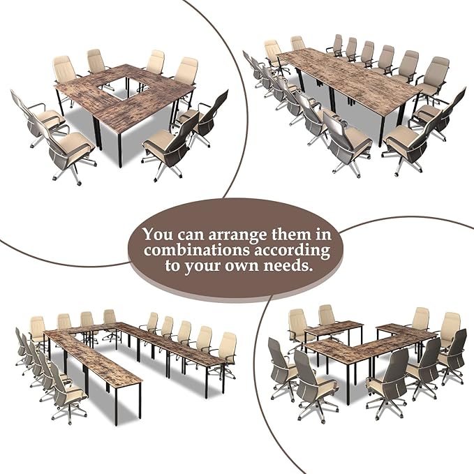Bonzy Home Conference Tables 16ft Office Computer Desk for Meeting Room Study Writing Printer Table Meeting Seminar Table for 20 People Rustic Vintage Brown 8PCS 188.8"x47.2"x29.5"