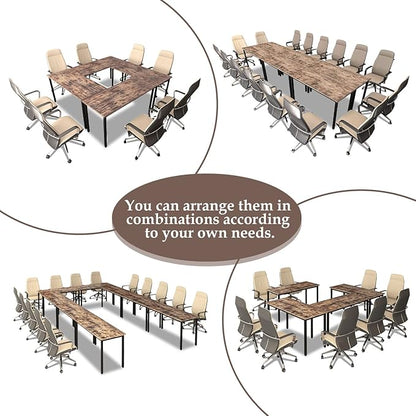 Bonzy Home Conference Tables 16ft Office Computer Desk for Meeting Room Study Writing Printer Table Meeting Seminar Table for 20 People Rustic Vintage Brown 8PCS 188.8"x47.2"x29.5"