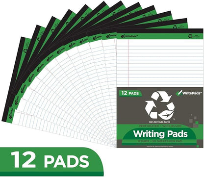 KAISA Legal Pad Writing Pads,Wide Ruled, 8.5"x11.75" Wide Ruled, 56GSM Paper Notepads, 12pads (White 24pad, 8.5x11.75inch)