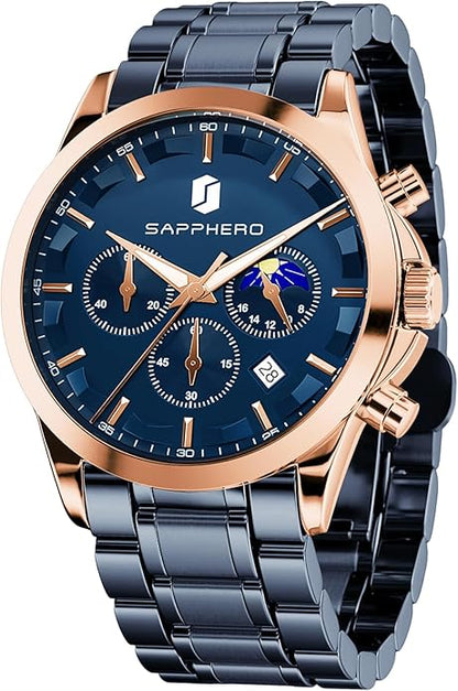BY BENYAR Mens Watches Analog Quartz Chronograph Waterproof Wrist Watches for Men Fashion Business Work Casual Sport Designer Dress Watch with Calendar Elegant Gifts for Men