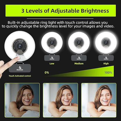 NexiGo N960E 1080P 60FPS Webcam with Light, Software Included, Fast AutoFocus, Built-in Privacy Cover, USB Web Camera, Dual Stereo Microphone, for Zoom Meeting Skype Teams Twitch (Renewed)