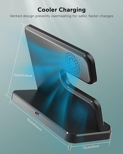 3 in 1 Charging Station for Samsung, Wireless Charger Stand for Galaxy S25 Ultra/S24/S23/Z Fold, Phone and Watch Charger for Samsung Watch Galaxy 8/7/6/5, Galaxy Buds 3/2/Pro