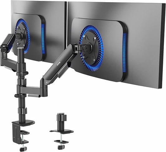 VIVO 17 to 32 inch Dual Pneumatic Monitor Mount, 2 Pneumatic Arms, Adjustable Swivel, Rotation, Heavy Duty VESA Desk Stand with C-clamp, Grommet, Max VESA 100x100, Black, STAND-V002K