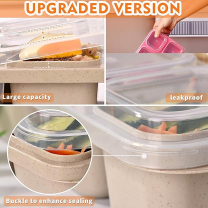 4-Pack Leakproof Bento Box & Snack Containers for Kids & Adults | 6-Compartment with 4 Sauce Cups | Ideal for School, Office, Picnic & Travel (38oz/1100ml) (Pink/Beige/Orange/Green)