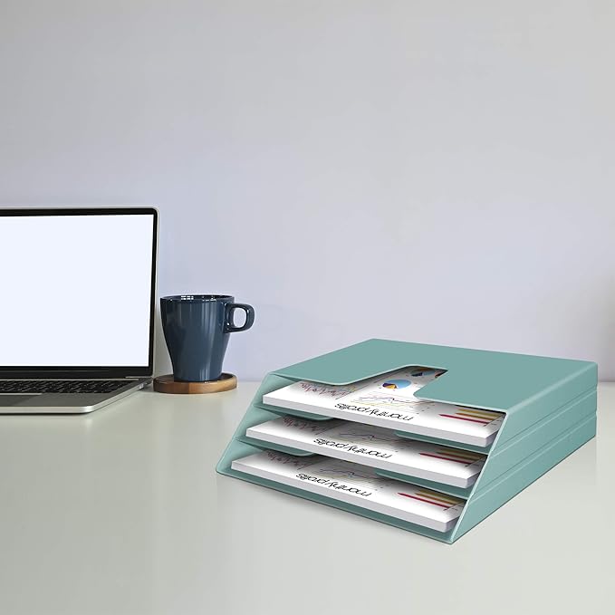 Acrimet Horizontal Triple File Folder Holder Organizer (Solid Green Color)