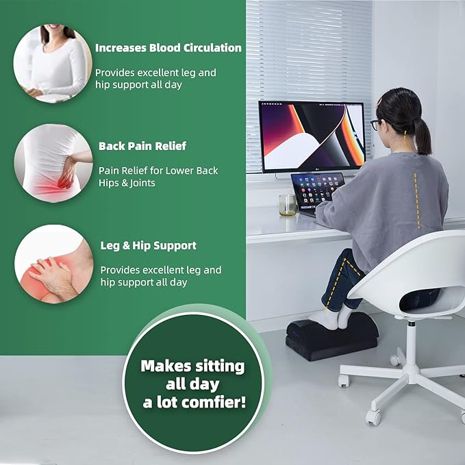 Foot Rest for Under Desk Foot Stool with 3 Adjustable Heights & Washable Cover Ergonomic Memory Foam Office Footrest Suitable for Office, Home and Car, Black