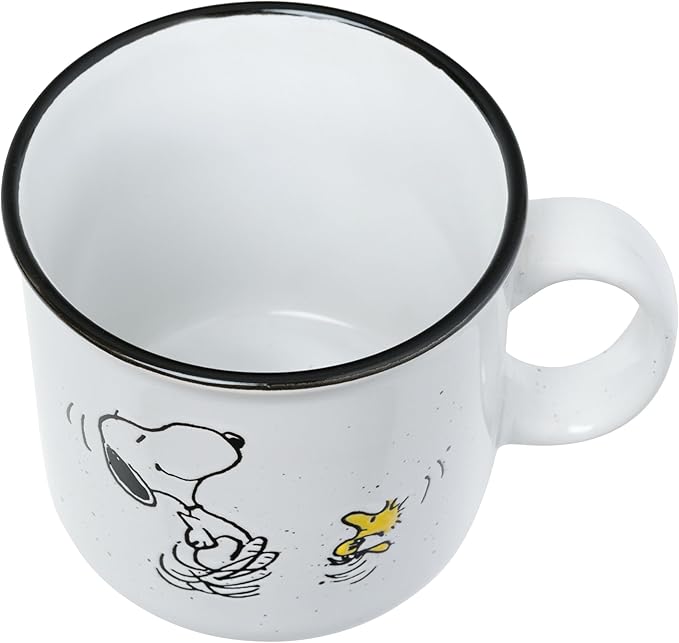 Silver Buffalo Peanuts Snoopy Woodstock Happy Dance Wax Resist 20oz Ceramic Camper Mug