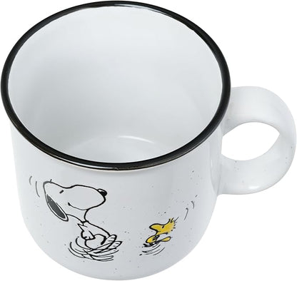 Silver Buffalo Peanuts Snoopy Woodstock Happy Dance Wax Resist 20oz Ceramic Camper Mug
