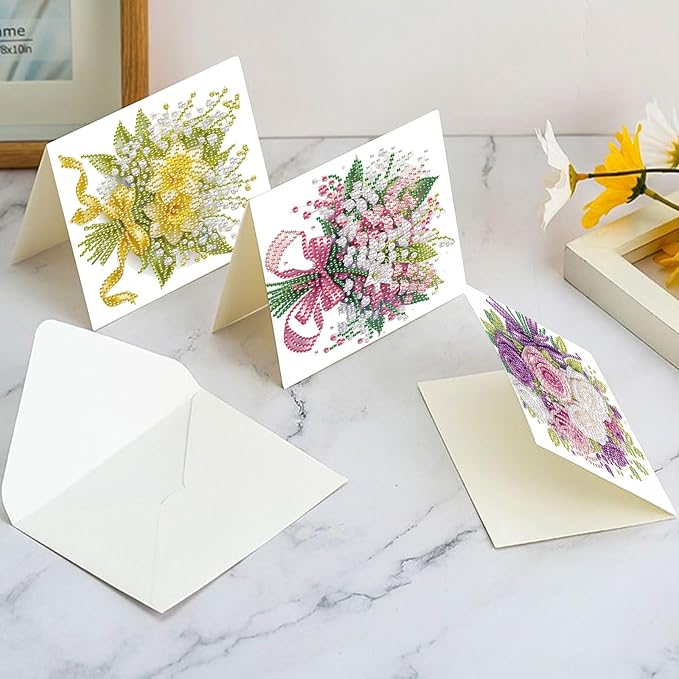 6pcs Diamond Art Painting Greeting Card Kit, DIY flowers Diamond Art Greeting Cards for Blessings and Wishes Special Shaped Diamond Greeting Card Arts Crafts for Christmas Birthday Thanksgiving Day
