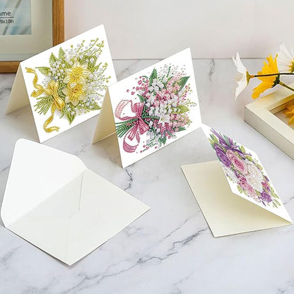 6pcs Diamond Art Painting Greeting Card Kit, DIY flowers Diamond Art Greeting Cards for Blessings and Wishes Special Shaped Diamond Greeting Card Arts Crafts for Christmas Birthday Thanksgiving Day
