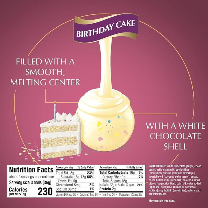 Lindt LINDOR Birthday Cake White Chocolate Truffles, White Chocolate Candy with Smooth, Melting Truffle Center, 5.1 oz. (Pack of 3)