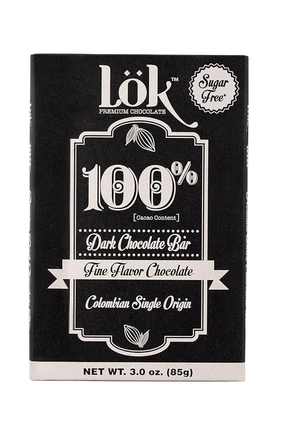 Lök Foods Dark Chocolate Bar 100% Cacao | Fair Trade, Kosher, Gluten Free, Vegan, Bean-to-Bar, Sugar-Free, No Sugar Alcohol, No Artificial Sweetener, Keto Friendly, Low-Carb, Paleo | 3.0 Ounce 6 Pack