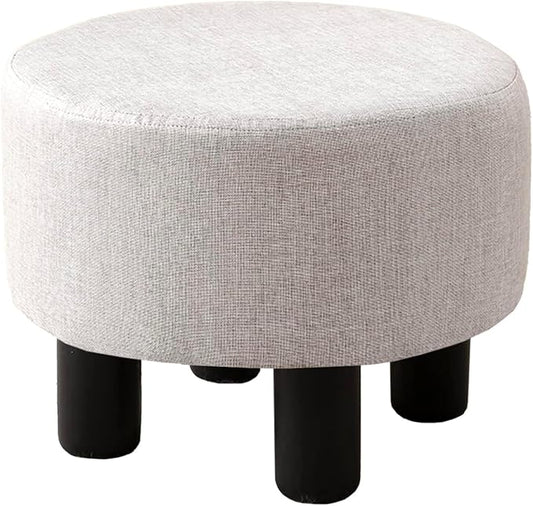 Cpintltr Velvet Ottoman Foot Stool Round Footstool for Couch Desk Soft Step Stool Padded Foot Rest with Non-Skid Pine Legs Multiple Colors Furniture for Hallway Office Lounge (Khaki)