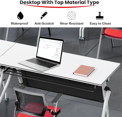 Conference Room Tables,47.2" Modern Office FoldingTraining Conference Tables,Flip Top Mobile Seminar Table with Lockable Wheels,Mobile Foldable Meeting Table for Classroom Office (white, 4 pack)
